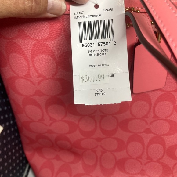 NWT COACH bundle: SIGNA CITY TOTE, WRAP & mirror/keyring PINK LEMONADE -spring! - Picture 8 of 16